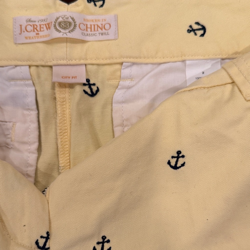 J.Crew Light Yellow Chino Shorts with Navy Anchor Pattern